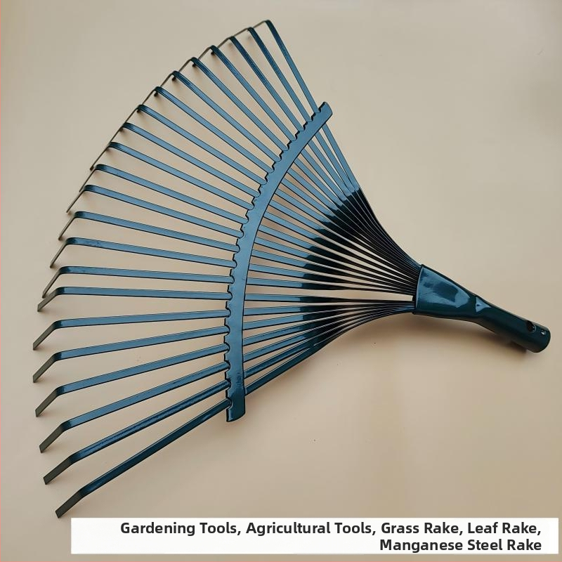 Greblă de frunze cu 22 dinți, formă de pală de ventilator, mâner din lemn, unealtă de grădină