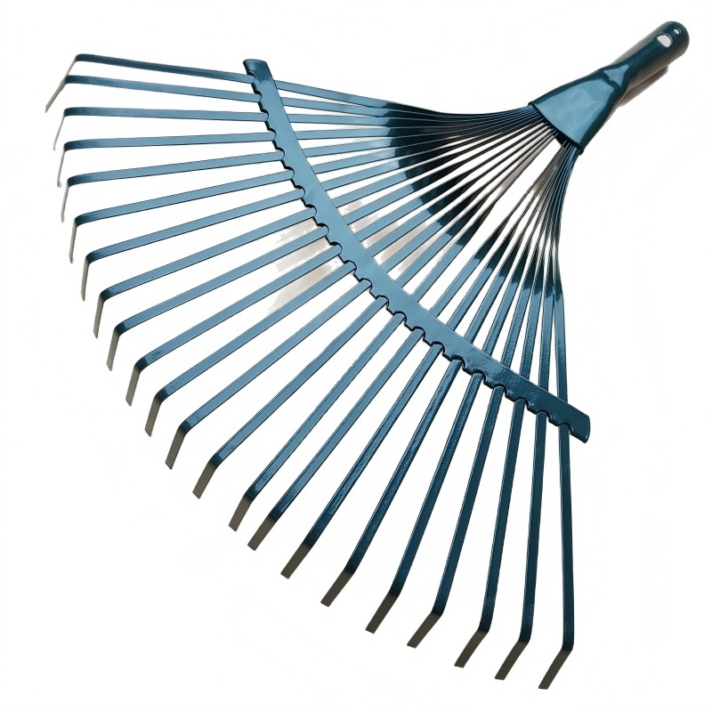 Greblă de frunze cu 22 dinți, formă de pală de ventilator, mâner din lemn, unealtă de grădină