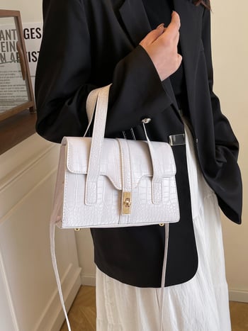 Geantă de damă cu textură crocodil, crossbody, capacitate mare, lux discret