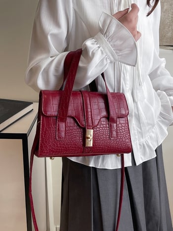 Geantă de damă cu textură crocodil, crossbody, capacitate mare, lux discret