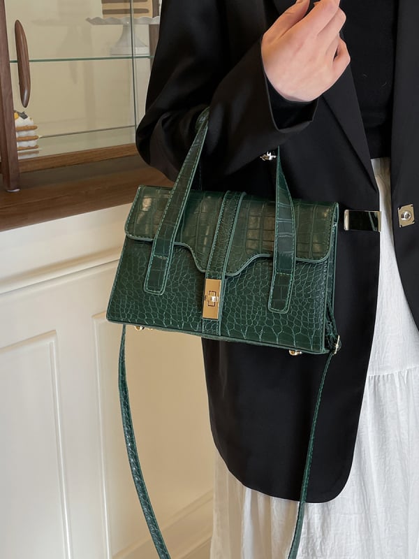 Geantă de damă cu textură crocodil, crossbody, capacitate mare, lux discret