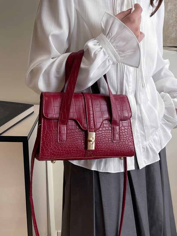 Geantă de damă cu textură crocodil, crossbody, capacitate mare, lux discret