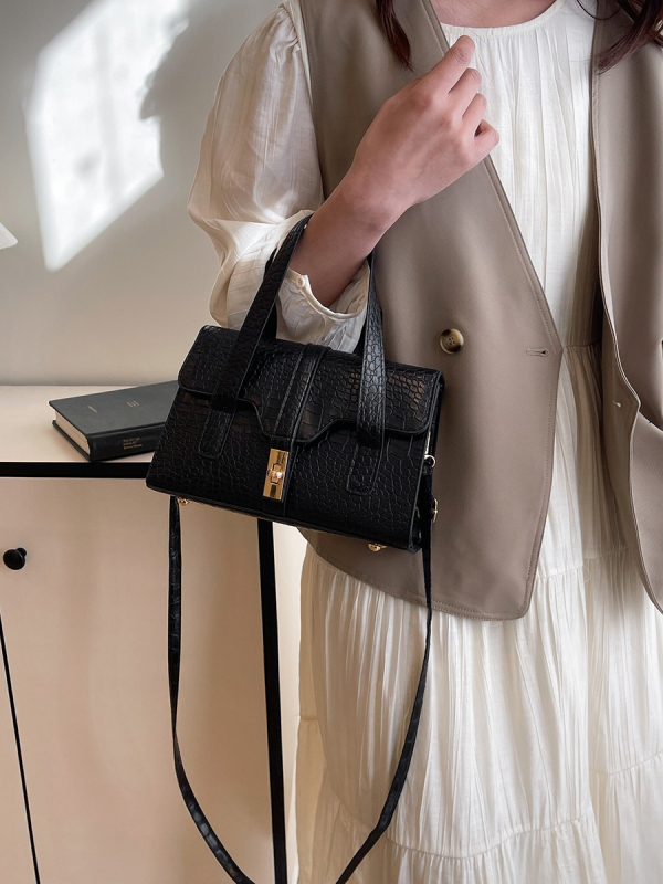 Geantă de damă cu textură crocodil, crossbody, capacitate mare, lux discret