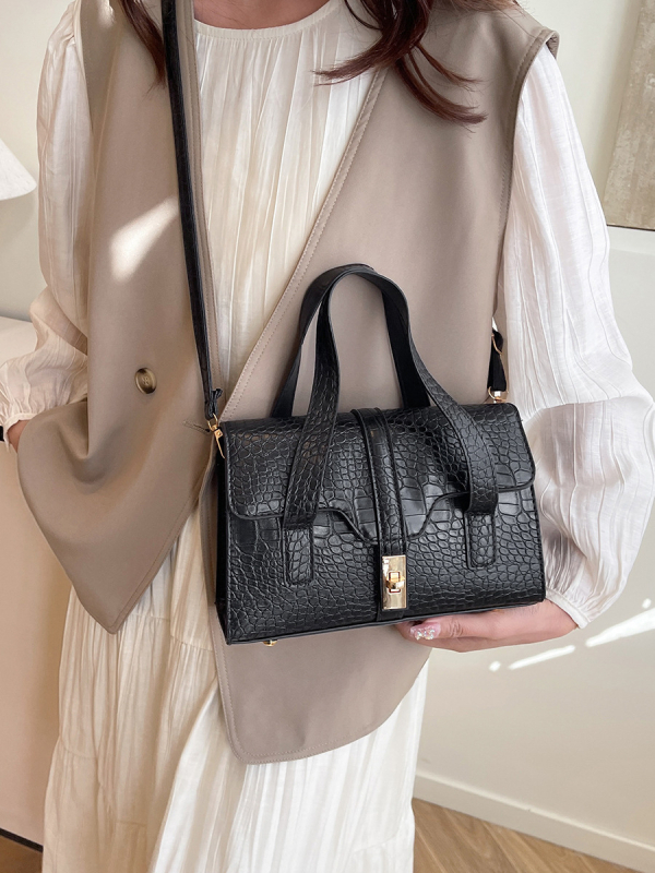 Geantă de damă cu textură crocodil, crossbody, capacitate mare, lux discret