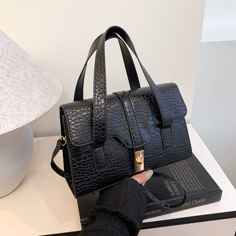 Geantă de damă cu textură crocodil, crossbody, capacitate mare, lux discret