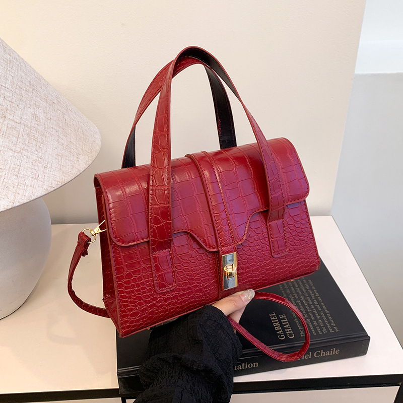 Geantă de damă cu textură crocodil, crossbody, capacitate mare, lux discret