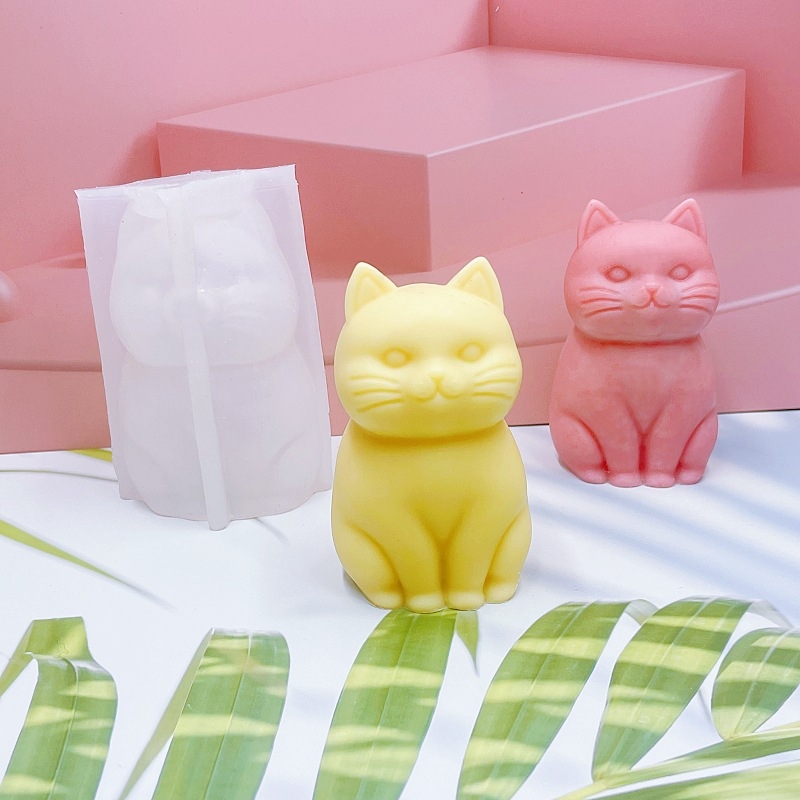Formă din silicon pentru pisică în poziție șezândă, pentru lumânări și difuzor, DIY statuetă din ipsos pentru difuzor, decor de casă și formă de tort