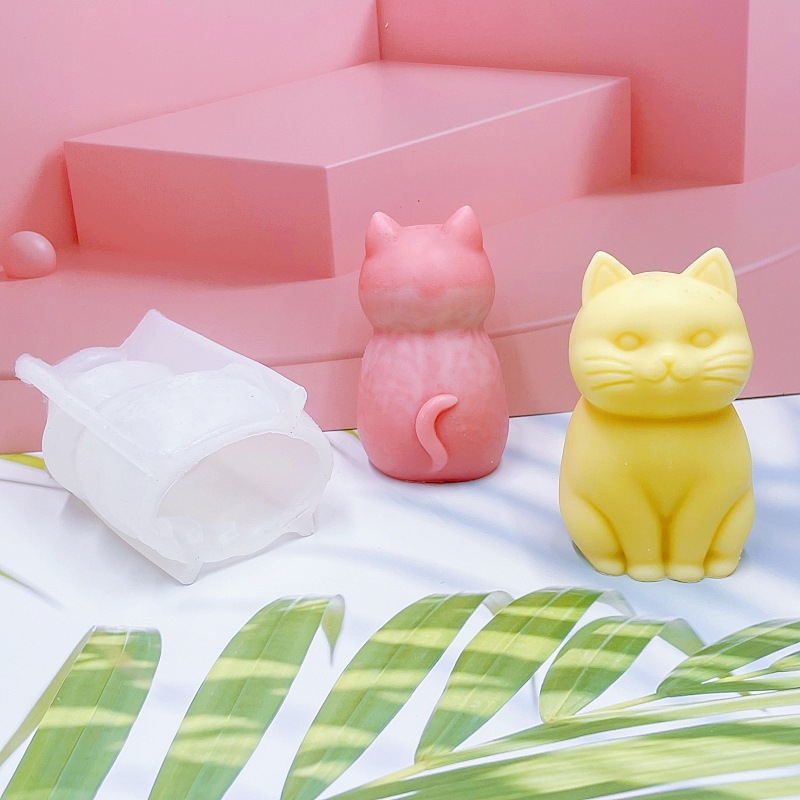 Formă din silicon pentru pisică în poziție șezândă, pentru lumânări și difuzor, DIY statuetă din ipsos pentru difuzor, decor de casă și formă de tort