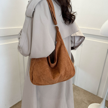 Geantă de damă din corduroy, capacitate mare, geantă crossbody/pe umăr, stil urban minimalist, iarnă 2024
