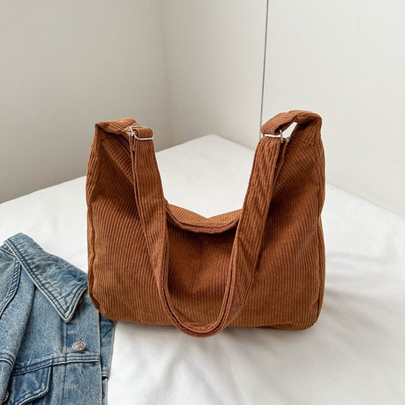Geantă de damă din corduroy, capacitate mare, geantă crossbody/pe umăr, stil urban minimalist, iarnă 2024