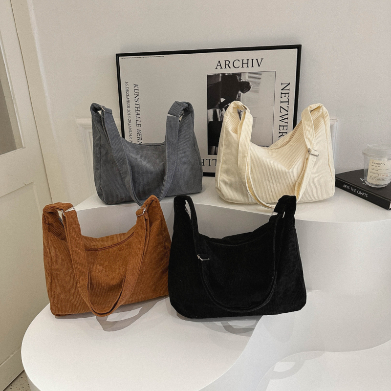 Geantă de damă din corduroy, capacitate mare, geantă crossbody/pe umăr, stil urban minimalist, iarnă 2024