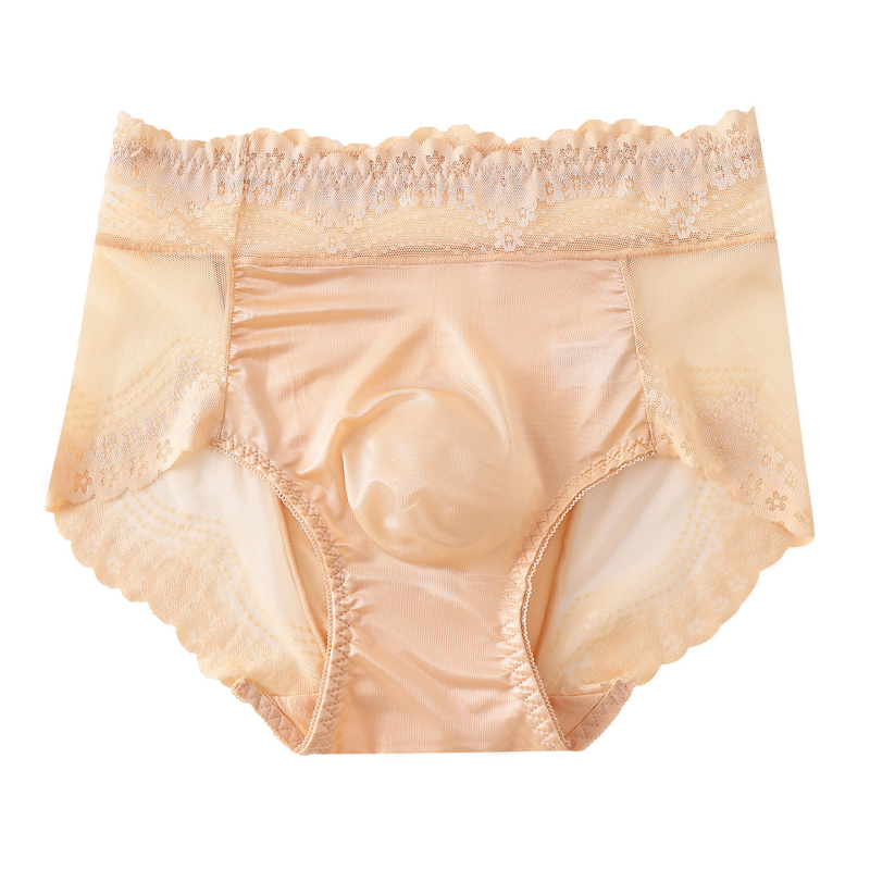Boxeri bărbați în stil francez, din ice silk, talie din dantelă, buzunar frontal modelat, respirabili, potriviți pentru vară