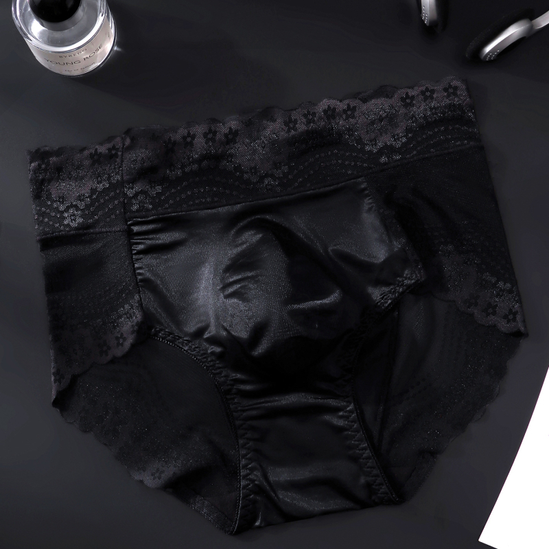 Boxeri bărbați în stil francez, din ice silk, talie din dantelă, buzunar frontal modelat, respirabili, potriviți pentru vară