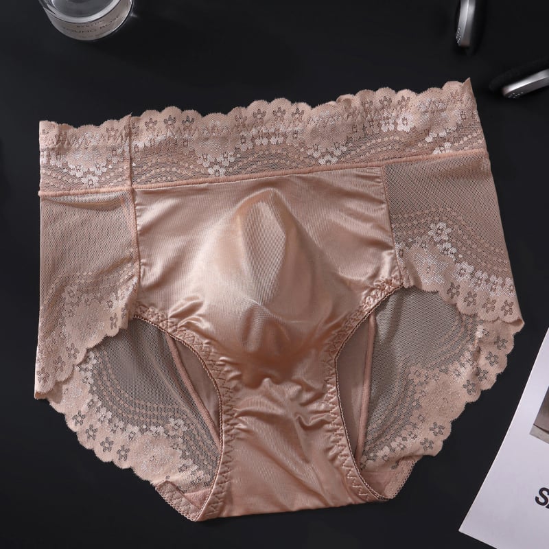 Boxeri bărbați în stil francez, din ice silk, talie din dantelă, buzunar frontal modelat, respirabili, potriviți pentru vară
