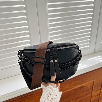 Geantă de talie pentru femei, curea lată și detaliu cu lanț, geantă crossbody în stil coreean
