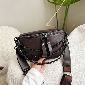 Geantă de talie pentru femei, curea lată și detaliu cu lanț, geantă crossbody în stil coreean