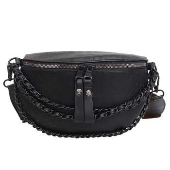 Geantă de talie pentru femei, curea lată și detaliu cu lanț, geantă crossbody în stil coreean