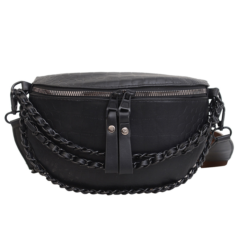 Geantă de talie pentru femei, curea lată și detaliu cu lanț, geantă crossbody în stil coreean