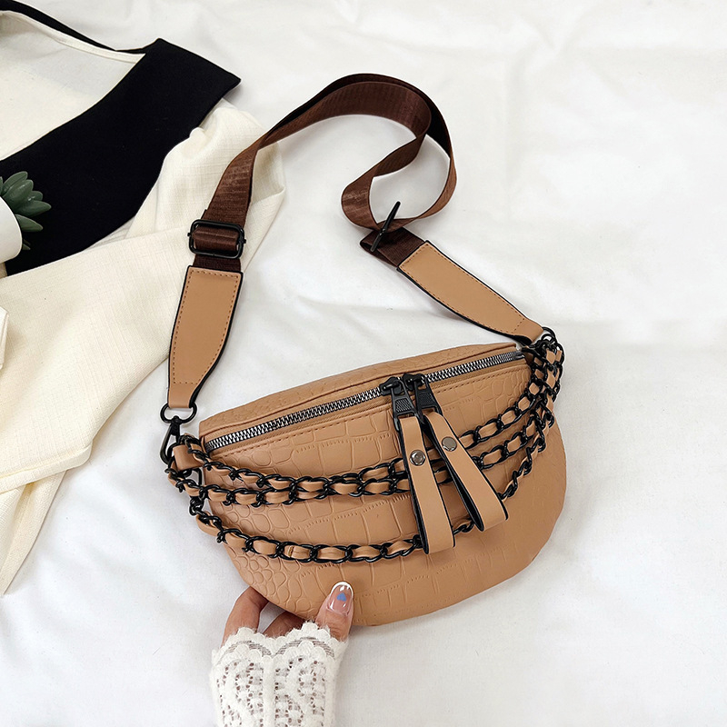 Geantă de talie pentru femei, curea lată și detaliu cu lanț, geantă crossbody în stil coreean