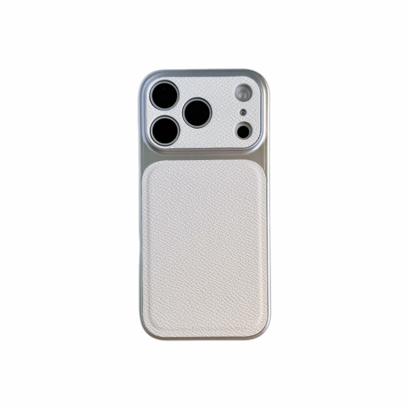 Funda pentru iPhone 15–17 Pro/Max cu textură Lychee de piele și fereastră mare, culoare solidă, finisaj mat