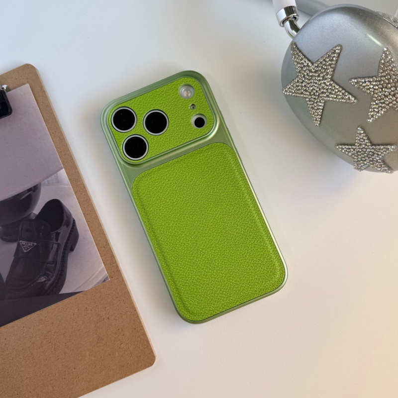 Funda pentru iPhone 15–17 Pro/Max cu textură Lychee de piele și fereastră mare, culoare solidă, finisaj mat