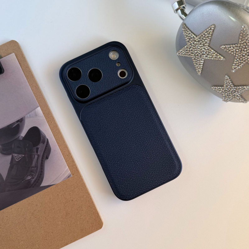 Funda pentru iPhone 15–17 Pro/Max cu textură Lychee de piele și fereastră mare, culoare solidă, finisaj mat