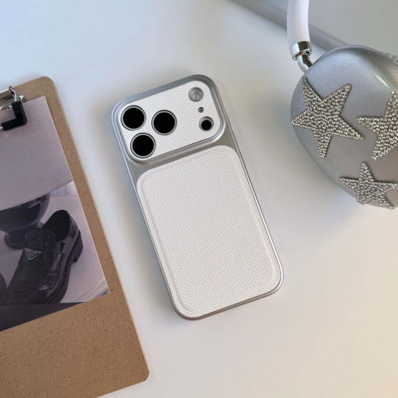 Funda pentru iPhone 15–17 Pro/Max cu textură Lychee de piele și fereastră mare, culoare solidă, finisaj mat