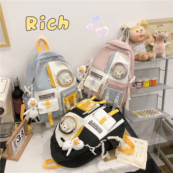 Rucsac din nylon cu o capacitate mare, stil Harajuku coreean, unisex pentru elevi și studenți, 20–35 L, design color-block