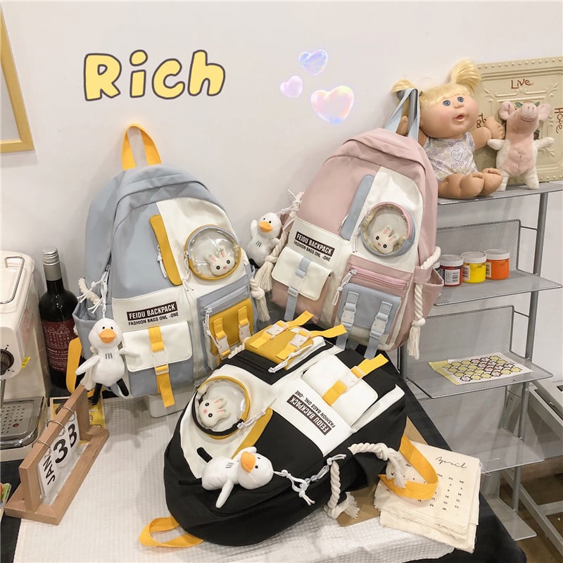Rucsac din nylon cu o capacitate mare, stil Harajuku coreean, unisex pentru elevi și studenți, 20–35 L, design color-block