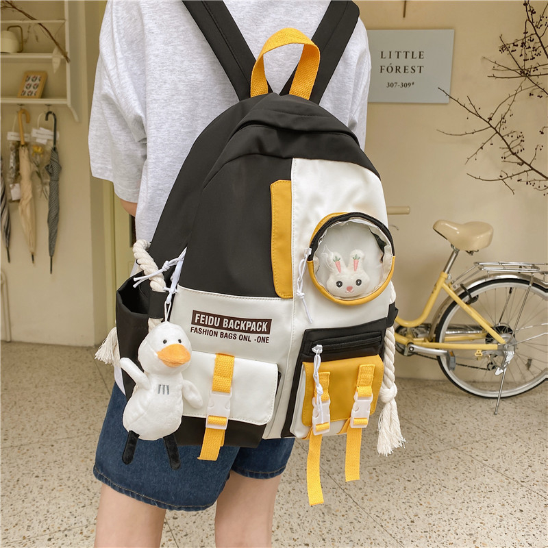 Rucsac din nylon cu o capacitate mare, stil Harajuku coreean, unisex pentru elevi și studenți, 20–35 L, design color-block