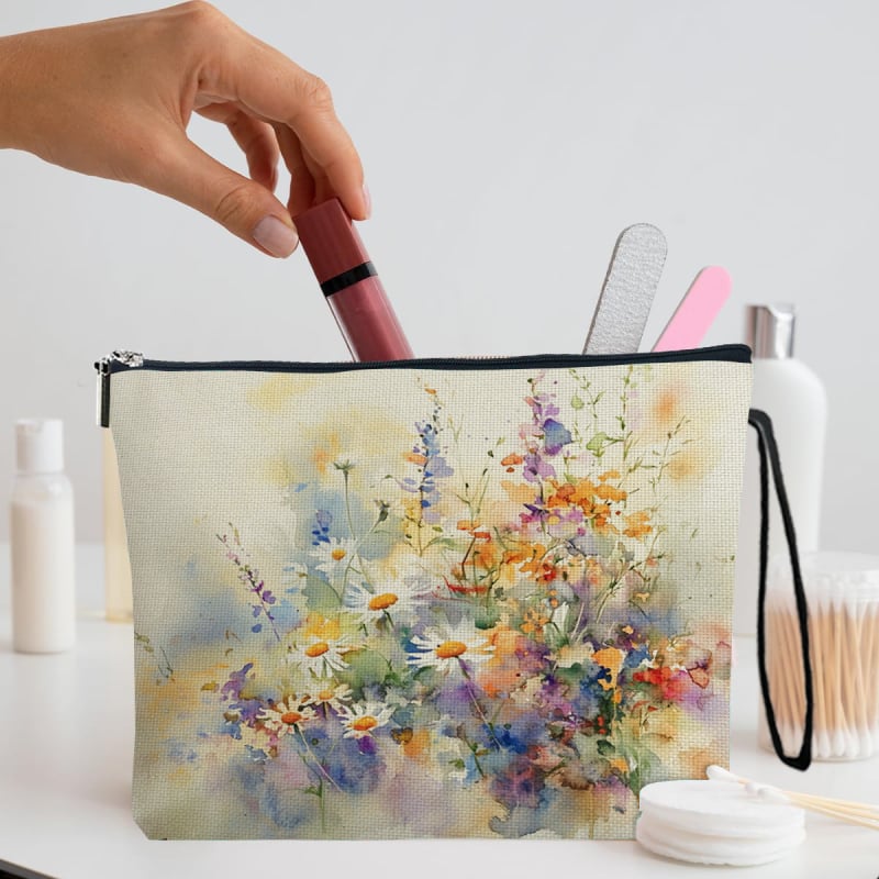 Geantă cosmetică florală cu fermoar, ușoară și multifuncțională pentru machiaj și produse de îngrijire