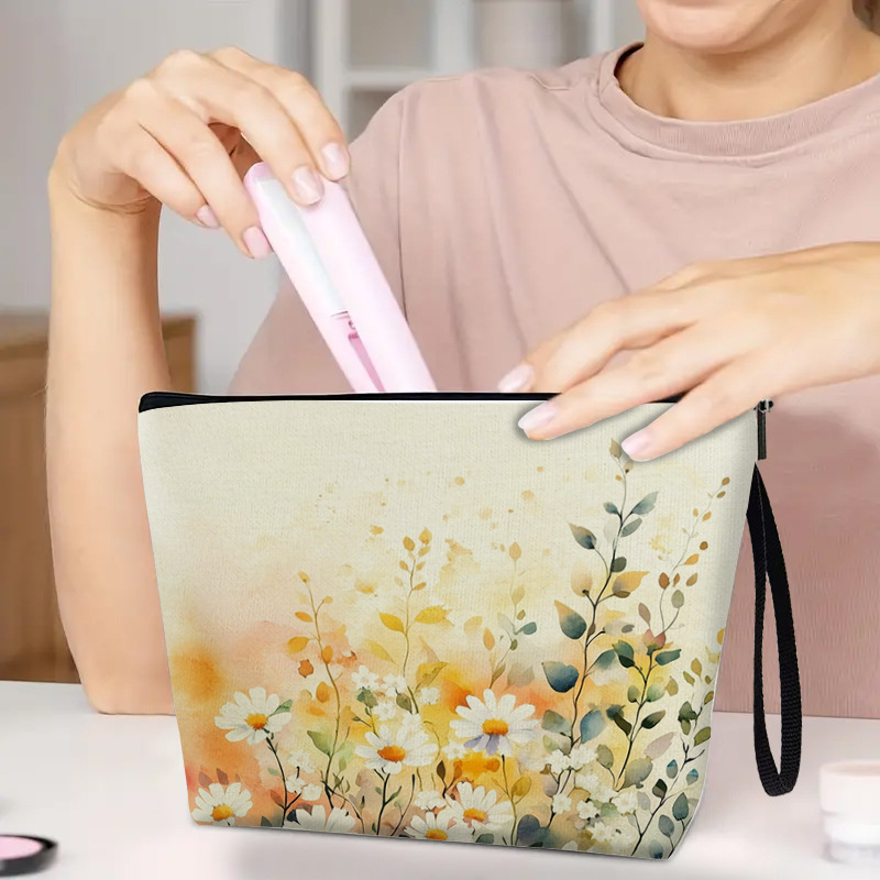Geantă cosmetică florală cu fermoar, ușoară și multifuncțională pentru machiaj și produse de îngrijire