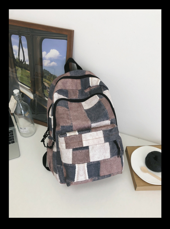 Rucsac pentru elevi, capacitate mare, stil japonez Harajuku, unisex, compartiment pentru laptop de 11 inch, nylon, model în carouri