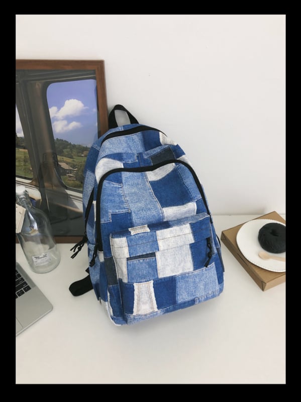 Rucsac pentru elevi, capacitate mare, stil japonez Harajuku, unisex, compartiment pentru laptop de 11 inch, nylon, model în carouri