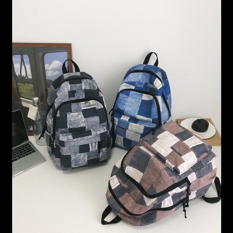 Rucsac pentru elevi, capacitate mare, stil japonez Harajuku, unisex, compartiment pentru laptop de 11 inch, nylon, model în carouri