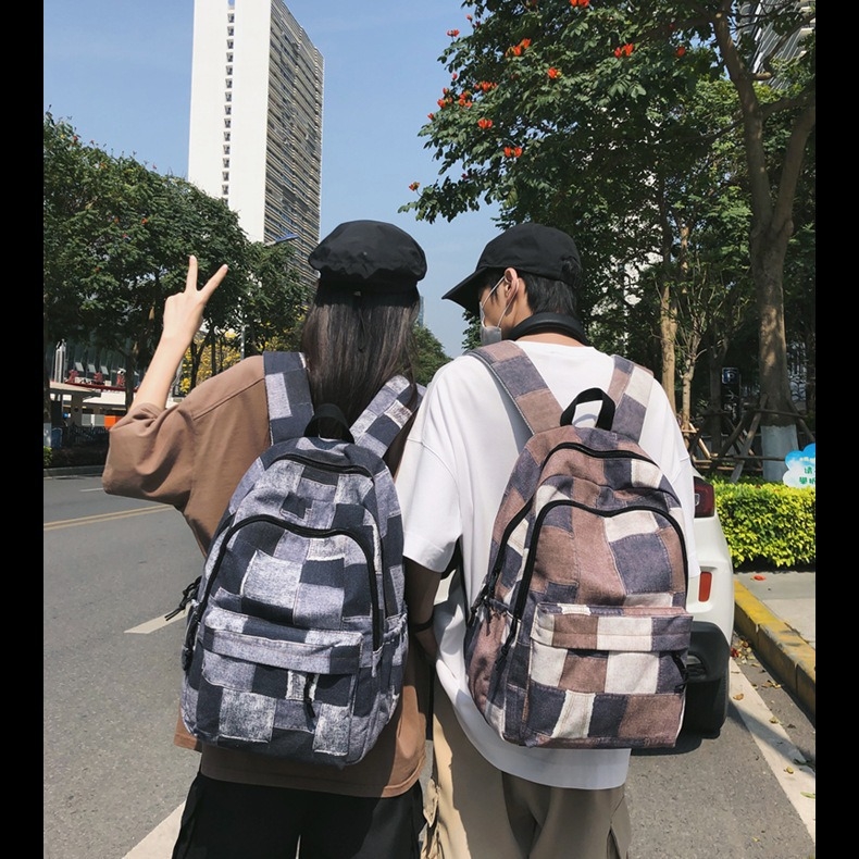 Rucsac pentru elevi, capacitate mare, stil japonez Harajuku, unisex, compartiment pentru laptop de 11 inch, nylon, model în carouri