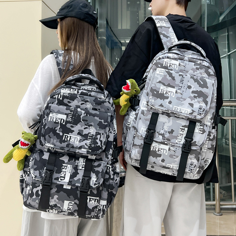 Rucsac din nylon în stil Harajuku, capacitate mare, ghiozdan pentru elevi, imprimeu camuflaj graffiti