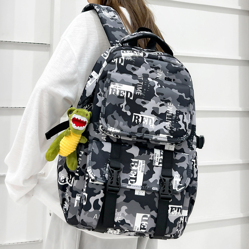 Rucsac din nylon în stil Harajuku, capacitate mare, ghiozdan pentru elevi, imprimeu camuflaj graffiti