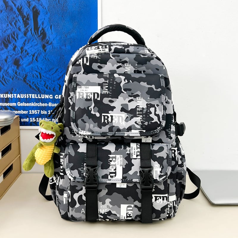 Rucsac din nylon în stil Harajuku, capacitate mare, ghiozdan pentru elevi, imprimeu camuflaj graffiti