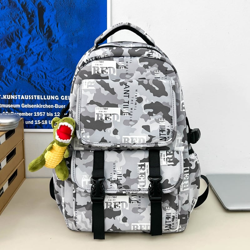 Rucsac din nylon în stil Harajuku, capacitate mare, ghiozdan pentru elevi, imprimeu camuflaj graffiti