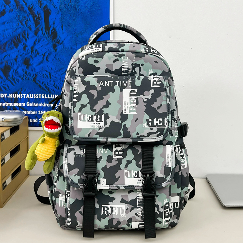 Rucsac din nylon în stil Harajuku, capacitate mare, ghiozdan pentru elevi, imprimeu camuflaj graffiti