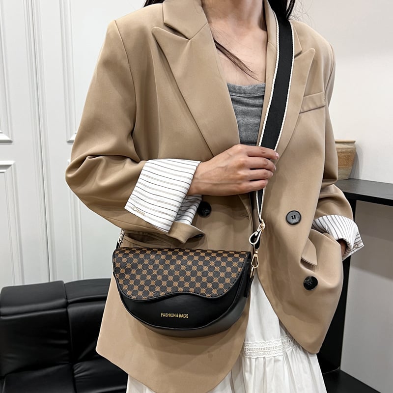 Geantă de umăr 2025, în formă de șa, imprimeu floral vintage, crossbody, design minimalist la modă