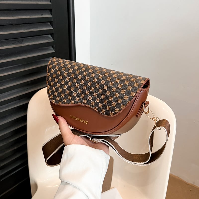 Geantă de umăr 2025, în formă de șa, imprimeu floral vintage, crossbody, design minimalist la modă