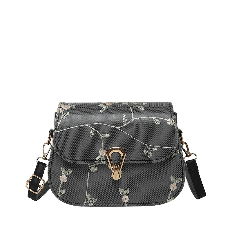 Geantă de damă tip saddle, broderie florală din dantelă, stil minimalist casual, curea crossbody, PU, vara 2025