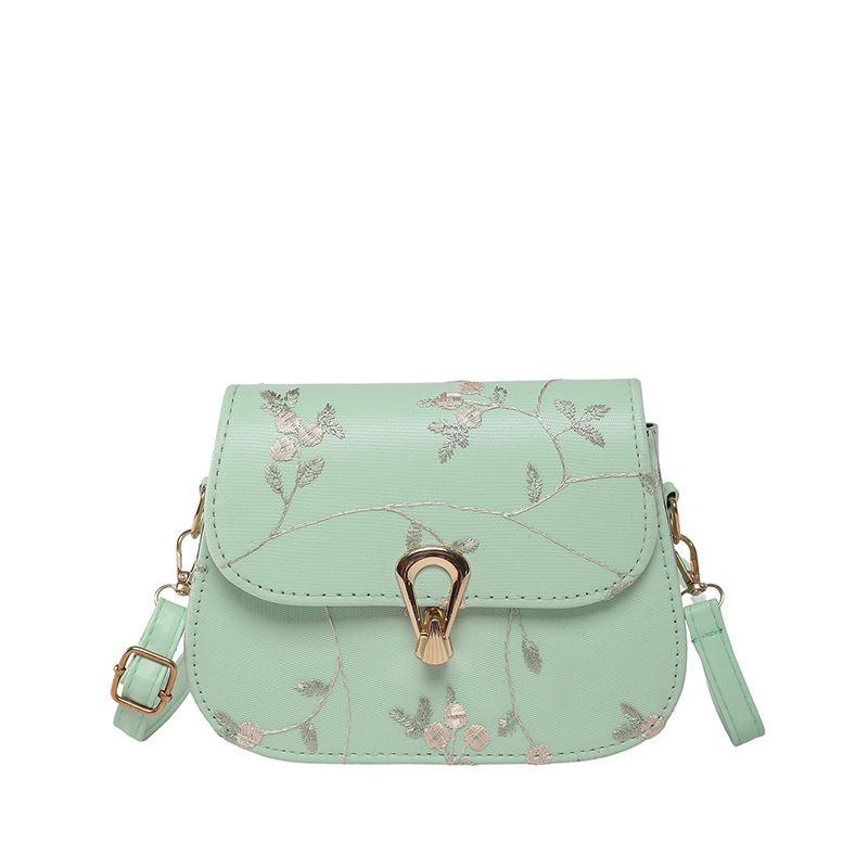 Geantă de damă tip saddle, broderie florală din dantelă, stil minimalist casual, curea crossbody, PU, vara 2025