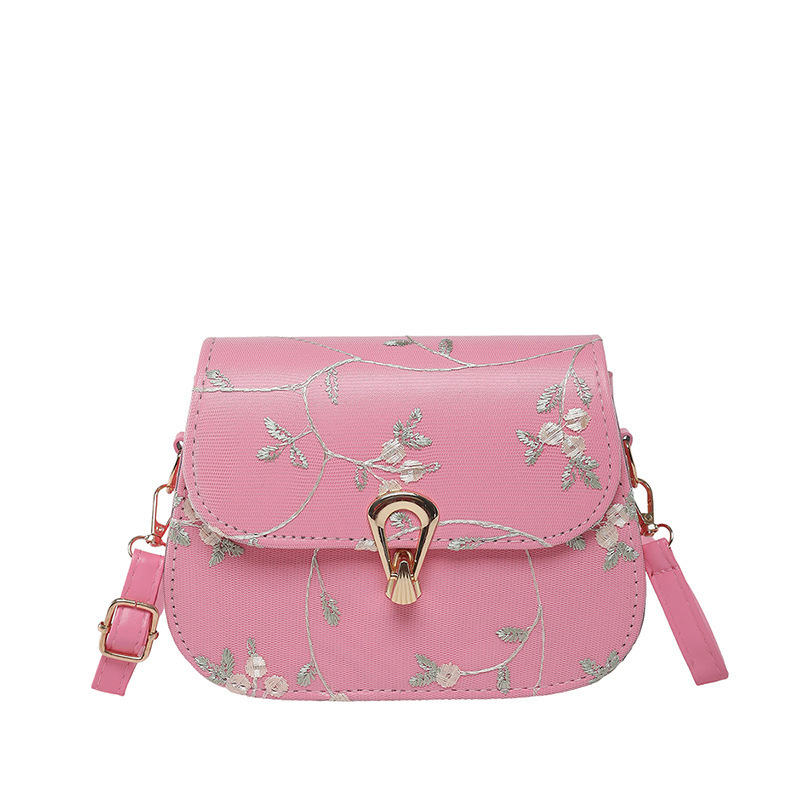 Geantă de damă tip saddle, broderie florală din dantelă, stil minimalist casual, curea crossbody, PU, vara 2025