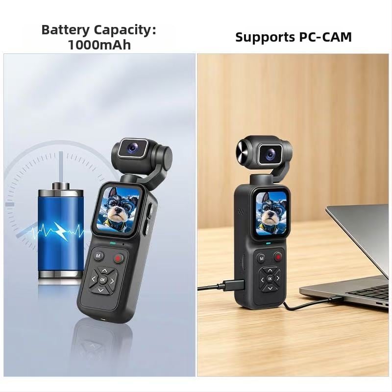 Cameră video 4K portabilă cu gimbal pentru sporturi în aer liber și călătorii, mică, cu urmărire facială