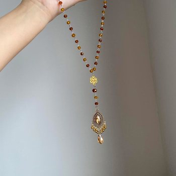 Colier vintage cu mărgele de sticlă și pandantiv în formă de lacrimă, stil palat, lanț pentru pulover versatil, bijuterii elegante pentru femei.