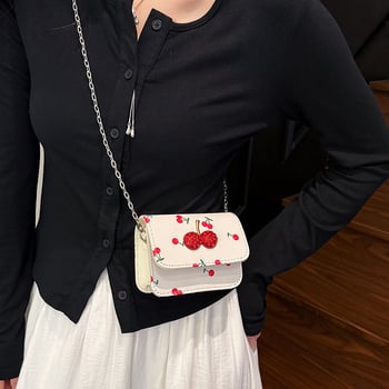 Geantă satchel pentru femei, proaspătă și casual, cu imprimeu căpșună, mică, tip crossbody, vara 2025