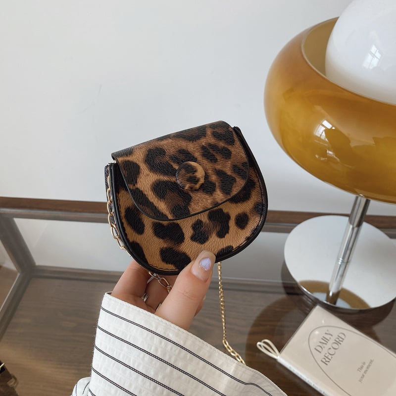 Geantă mică pentru femei, primăvară-vară 2025, culoare în contrast, curea cu lanț pentru umăr, crossbody, imprimeu leopard, geantă tip șa